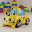 © kimpling - Bright yellow toy car with smiling face on white background.