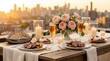 © jace - romantic rooftop dinner with gourmet meal and candlelight at sunset