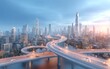 © vectorizer88 - Futuristic cityscape with winding elevated highway and modern skyscraper skyline
