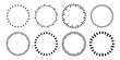 © Kusandra - A set of circles made of dashes, clock face markings, or a circular scale. Black and white vector illustration.