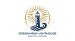 © pradewa - Luxury coastal scene with lighthouse tower standing tall near waves under sunny rays