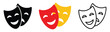 © AYAT - Masquerade icons, comic and tragic theater masks, drama performance symbols, entertainment vector illustration set.