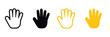 © Sidratul Muntaha 5 - Waving hand icon set representing greeting and stop gestures with open palm symbols in outline, solid, and yellow vector styles.