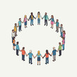 © dada - Diverse group of people holding hands in a circle.