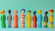 © L0VE.Bluberry - Colorful figurines representing diversity and community standing in a row, ideal for concepts of inclusion and teamwork.