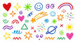 © Dini-Pixels - Colorful charcoal doodle elements (shapes, hearts, stars, planets, etc) VECTOR FILE