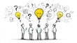 © Jendela - Team brainstorming ideas with light bulbs and question marks, concept of problem solving and innovation