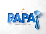Happy fathers day paper art style text with a necktie and mustache, fathersday