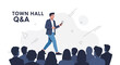 © Harry - Town Hall Q&A: Speaker Interacting with Audience, Modern Flat Illustration