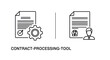 © Mehedi - Contract processing tool icons: document with gear and document with person silhouette line art black and white contract processing document agreement business transaction cogwheel operation