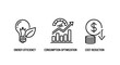 © Mehedi - Resource management icons illustrating energy efficiency consumption and cost reduction with efficiency consumption optimization reduction business lightbulb performance management strategy