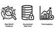 © MAHMUDA  - Business data icons showing real-world evidence anonymized data pool trial analytics with analytics business evidence research statistics information magnifying security analysis technology