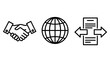 © MAHMUDA  - Global business trade and logistics cooperation icons set with handshake world globe international shipping documents handshake business document cooperation partnership shipping delivery