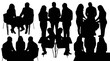 © topvector - Black silhouettes of business people working together in meetings and group discussions set isolated on transparent background, Vector