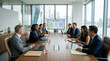 © Abay - Diverse corporate team discussing ESG strategy during a boardroom meeting in modern high-rise office