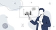© Tama - Business man presenting growth chart with coffee mug, modern illustration style