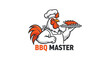 © rino - Cartoon Rooster Chef Holding a Plate of BBQ Food.