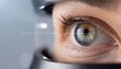 © Akshatha - Close up view of a person undergoing an eye examination in a clinic with a device focused on the eye during the testing process