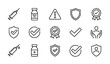 © Alamin - Medical icons set vaccination safety healthcare and trust symbols in line art style