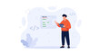 © Tivani - Programmer Coding on Tablet with Code Window and Abstract Shapes, Vector Illustration