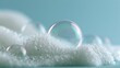 © Khawla - Blue Foam Bubble Frame Background with Macro Water Texture for Cleaning and Skincare Banner. Banner for laundry and cleaning services, spa, beauty and skin care concept