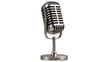 © Sorin - Retro silver microphone on stand, isolated on transparent background