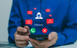 © Supatman - Unknown caller warning and phone scam protection concept. Person using smartphone, suspicious alerts, unknown identity, accept or reject, fraud risk, phishing prevention, mobile security, cyber safety