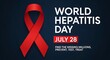 © FOJOL - World hepatitis day banner with red awareness ribbon on dark background for health campaign.