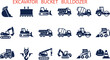 © iconic  - Construction machinery and heavy equipment silhouette icon set with construction machinery equipment excavator bulldozer concrete industry worksite engineering building transport industrial