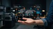 © PNGLovers - Person's hand interacting with holographic global logistics network interface displaying supply chain data, digital transformation, global trade, data analysis modern technology business concept