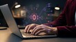 © Illustration - Person typing on laptop, engaging with advanced digital processor and data network, AI technology, machine learning, deep learning, digital innovation modern technology business concept