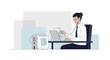 © Pedro - Patient with oxygen therapy using laptop at desk, medical equipment nearby