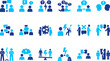 © PolashMONI - Collection of blue icons illustrating communication conflict argument and disagreement vector art.