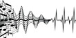 © LailaArtworks - Musical notation and waveform illustration a black and white vector design on a white background music staff notes sheet sound wave audio signal