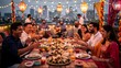 © caxa - Traditional family gathering around holiday feast table.