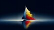 © Amir - Artistic digital illustration of a lone sailboat gliding through calm dark water with vibrant blue yellow and red abstract paint stroke sails blowing
