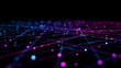 © Rendara Studio - Neon data grid with glowing network connections across a digital landscape