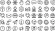 © Prince7011 - Creative minimalist outline style collection of forty-five communication and customer support contact icons featuring essential business line art illustrations including telephones.