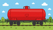 © Svetlana - Red train tanker cart on railway track in green landscape