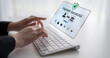 © InfiniteFlow - Hands Typing on a Keyboard with a Virtual Payment Successful Notification Displayed on a Screen with a Shield Icon for Online Transactions Sigmoid