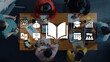 © InfiniteFlow - A diverse group of individuals engage in lively collaboration at a table, surrounded by educational icons, emphasizing teamwork and the power of shared knowledge in a modern workspace. Ledger