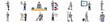 © Logan - Flat vector illustrations of a professional male attorney in a plaid suit engaging in various legal, corporate, and presentation activities.