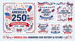 © Budi - Collection of patriotic illustrations celebrating America's 250th Semicentennial with red, white, and blue motifs and festive elements