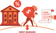 © supasup - Man Struggling Under Heavy Debt Burden and Bank Loan Agreement Illustration