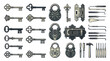 © ades - Vintage locksmith set with ornate skeleton keys and antique padlocks