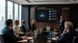 © Syafiq Rahman - A business professional passionately presents an artificial intelligence strategy using a large illuminated display to a group of attentive colleagues seated around a polished conference table