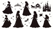 © matahari - Princess Silhouette Vector Set with Castle Carriage and Magic Icons