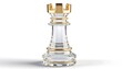 © andre - A shiny glass chess piece with gold accents stands alone on a plain surface indoors.