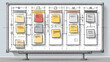 © Drakon Df - whiteboard with various colored notes and diagrams for team planning and brainstorming sessions