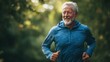 © sup - Smiling man jogging in park with copy space